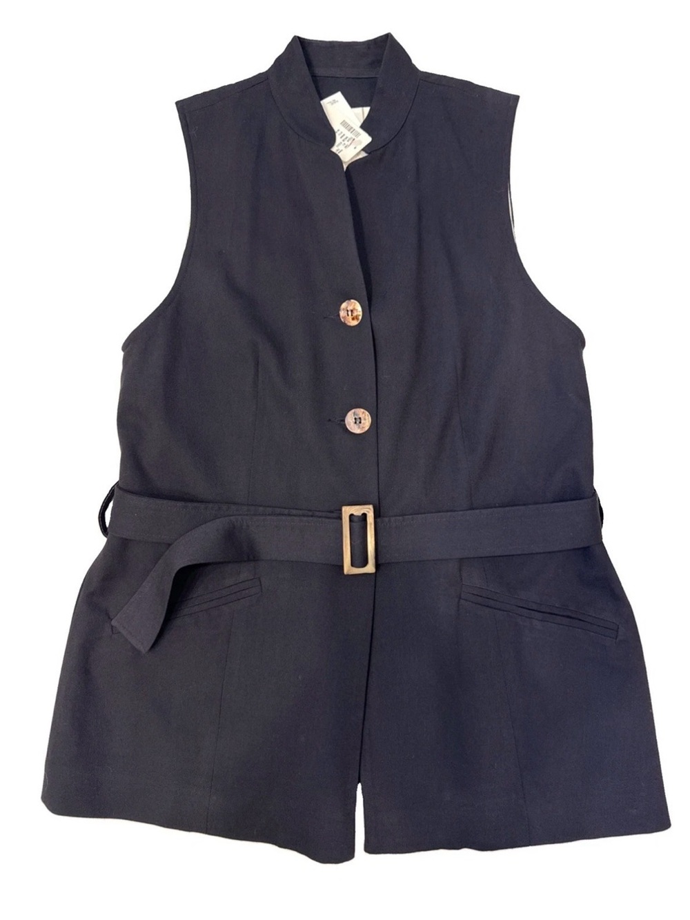 Vintage Carole Little Black Longline Wool Gabardine Vest Academia Sz 8 NWT